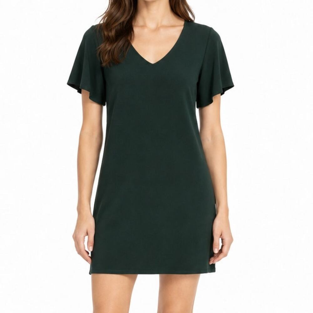 Aritzia Babaton Aaron Dress XXS Dark Green V Neck Short Sleeve Shift Mini Casual
